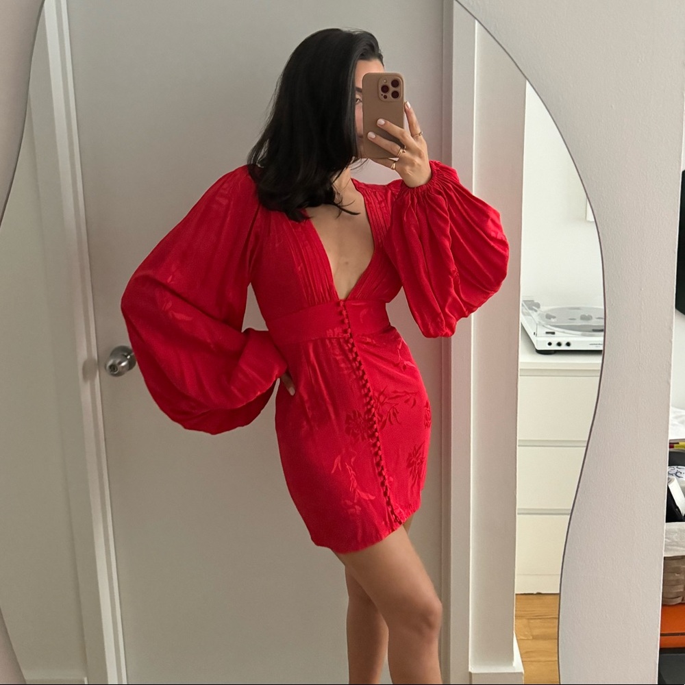 Rat and Boa mini dress with puff sleeves